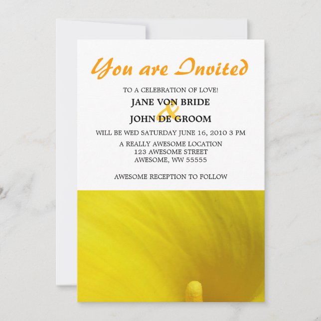 Yellow Calla Lily Flower 5x7 Invitation (Front)
