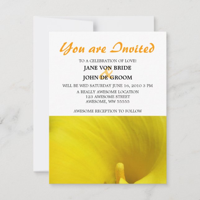 Yellow Calla Lily Flower Invitation (Front)