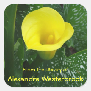 Yellow Calla Personalised Bookplate Square Sticker