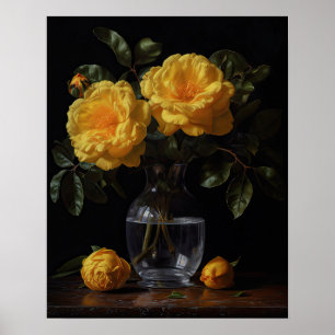 Yellow Camellia Flowers Art Print Poster