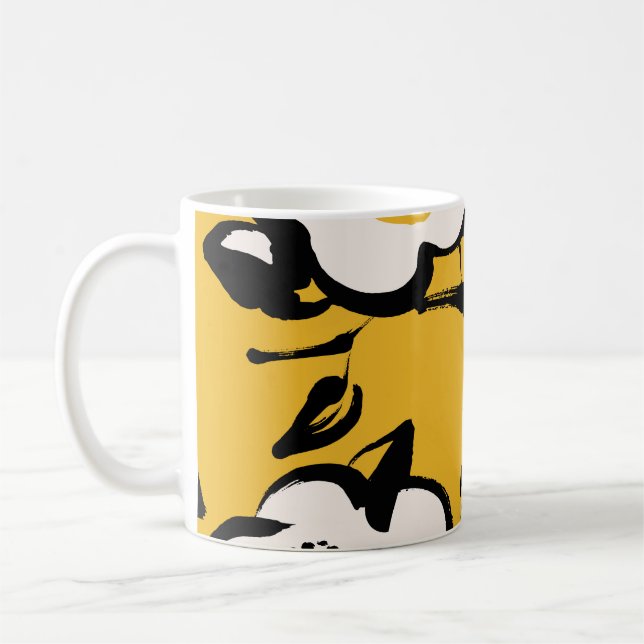 Yellow Camellia, sketchy floral vintage. Coffee Mug (Left)
