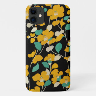 YELLOW CAMELLIAS,WHITE GREEN LEAVES BLACK Floral Case-Mate iPhone Case