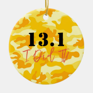 Yellow Camo 13.1 Marathon I DID IT Running Award Ceramic Tree Decoration