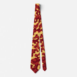 Yellow Camouflage in Red and Dark Orange Tie