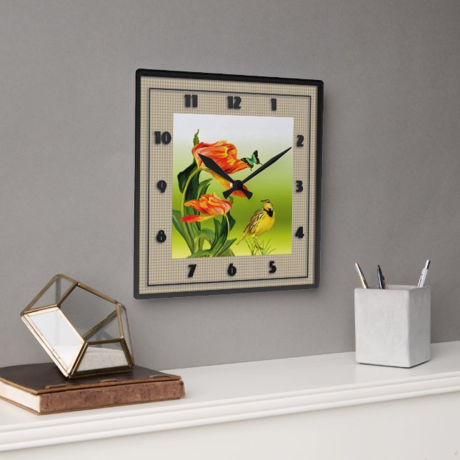 Yellow Canarie name Hoho Square Wall Clock (Office)