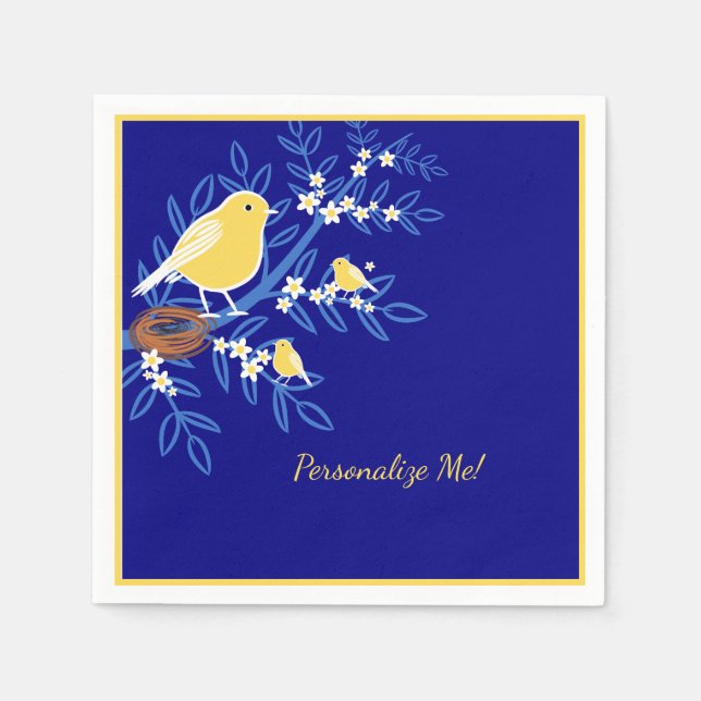 Yellow Canary Bird on Tree Branch Personalised Napkin (Front)