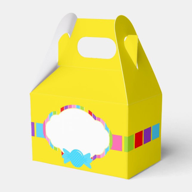 Yellow Candyland Inspired Sweet Treat Favour Boxes (Front Side)
