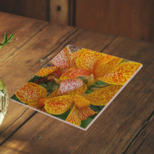 Yellow Canna Lily with Red Speckles Floral Tile