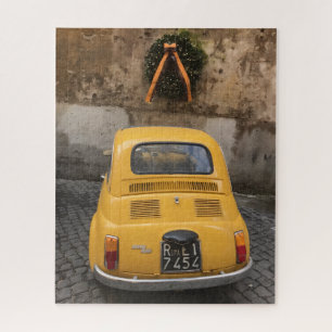 Yellow Car Green Wreath Holiday Joy Jigsaw Puzzle