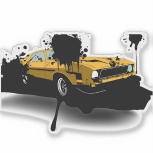 Yellow Car Urban Art Sticker