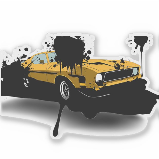 Yellow Car Urban Art Sticker (Front)
