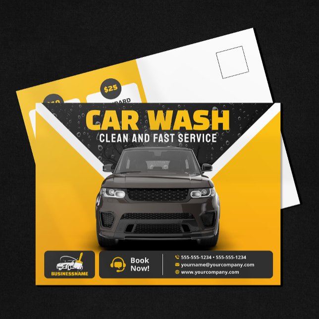 Yellow Car Wash Auto Detailing Mobile Car Wash Postcard (Creator Uploaded)