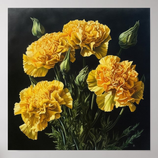 Yellow Carnations Flower Art Print Poster (Front)