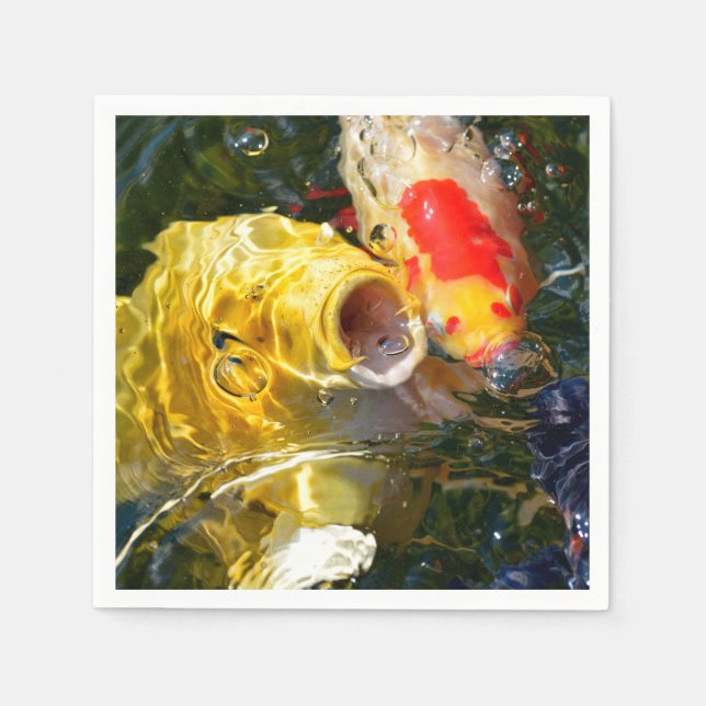 Yellow carp koi and goldfish on the water surface  napkin (Front)
