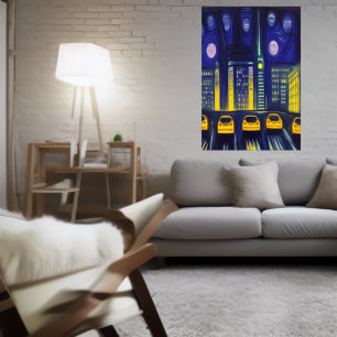 Yellow cars in the City AI Art Poster