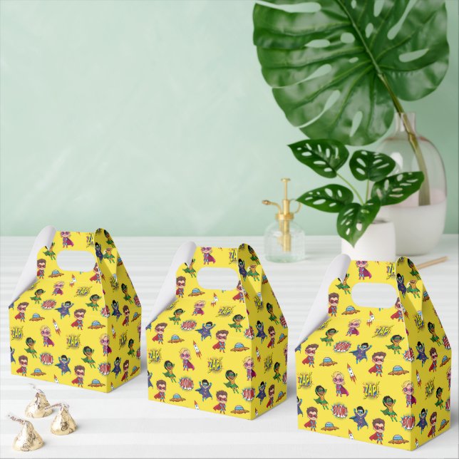 Yellow Cartoon Superhero Comic Pattern Favour Box (Multiple)