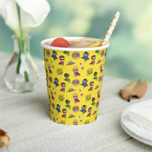 Yellow Cartoon Superhero Comic Pattern Paper Cup