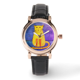 Yellow Cat Abstract Wearable Art Watch
