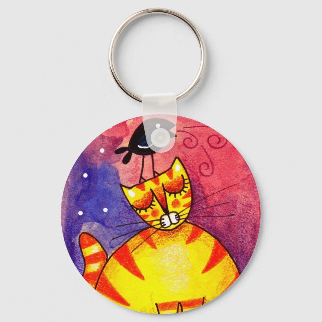 Yellow Cat, Black Crow - Keychain (Front)