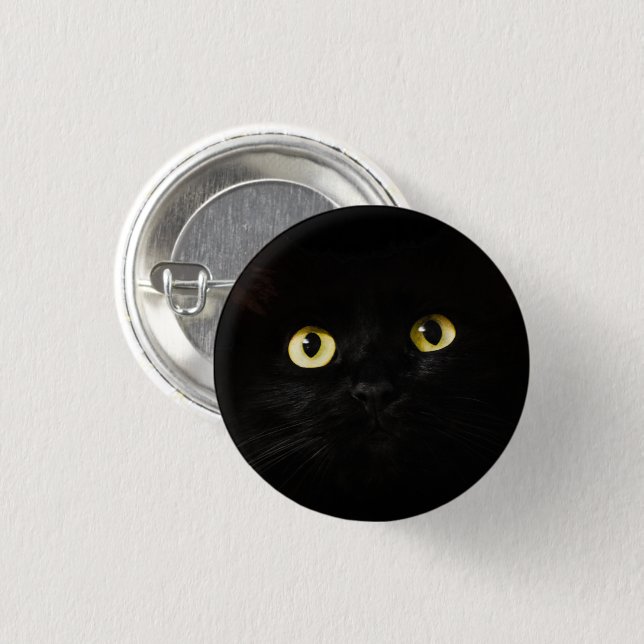 Yellow Cat Eyes, Black Cat, Black Background 3 Cm Round Badge (Front & Back)