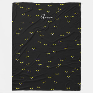 Yellow Cat Eyes on Black Best Halloween Party Fleece Blanket