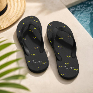 Yellow Cat Eyes on Black Best Halloween Party Kid's Jandals