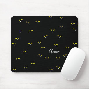 Yellow Cat Eyes on Black Best Halloween Party Mouse Pad