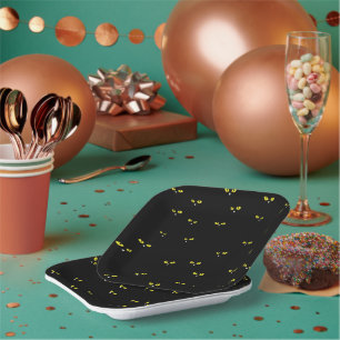 Yellow Cat Eyes on Black Best Halloween Party Paper Plate