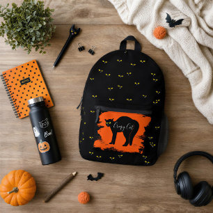 Yellow Cat Eyes on Black Best Halloween Party Printed Backpack