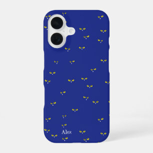 Yellow Cat Eyes on Blue iPhone 16 Case
