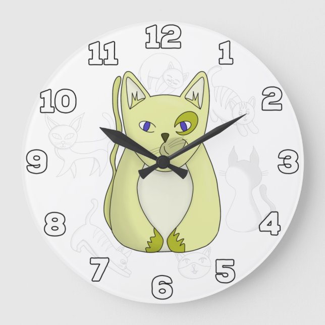 Yellow Cat with Naughty Smile Large Clock (Front)