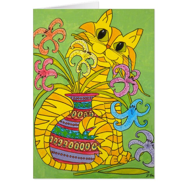 Yellow Cat with Vase of Lilies (Front)