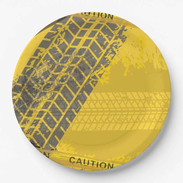 Yellow caution track of tires paper plate (Front)