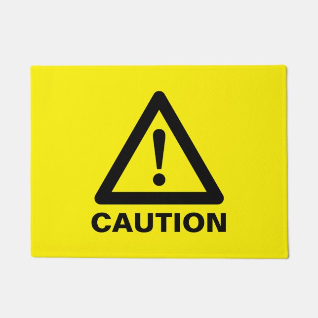 Yellow caution warning sign door mat (Front)