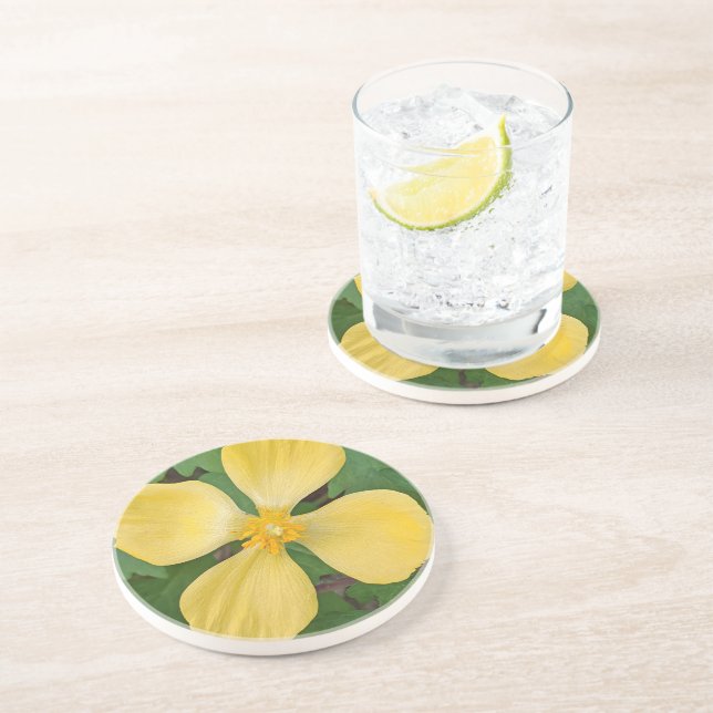 Yellow Celandine Poppy Floral Coaster (Side)