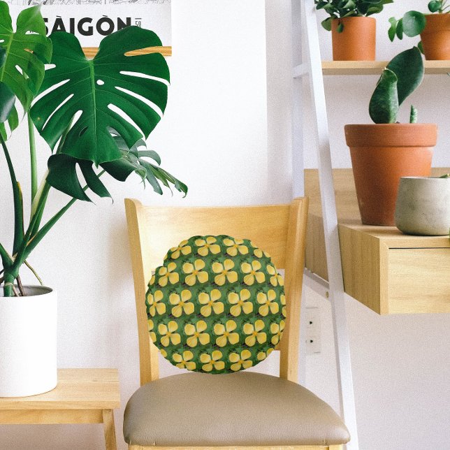 Yellow Celandine Poppy Floral Round Cushion (In Situ Chair)