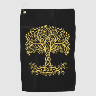 Yellow Celtic Tree Of Life Golf Towel