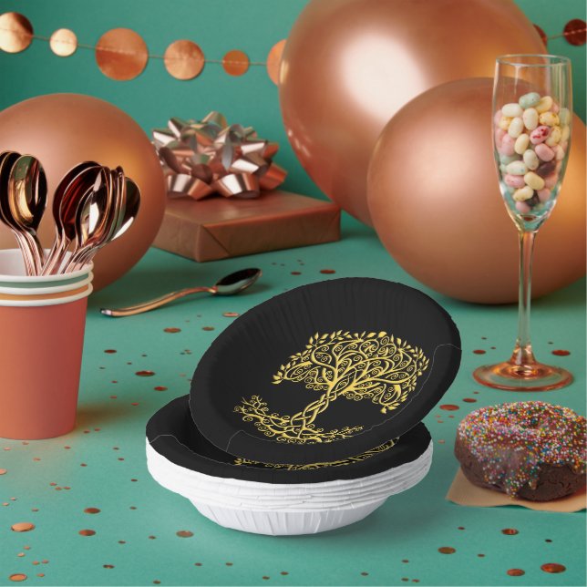 Yellow Celtic Tree Of Life Paper Plate (Multi)