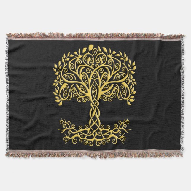 Yellow Celtic Tree Of Life Throw Blanket (Front)