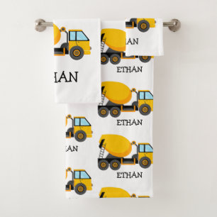 Yellow Cement Construction Truck Custom Child's  Bath Towel Set