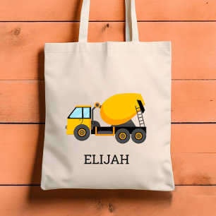 Yellow Cement Mixer Kids Personalised Construction Tote Bag