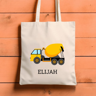 Yellow Cement Mixer Kids Personalised Construction Tote Bag