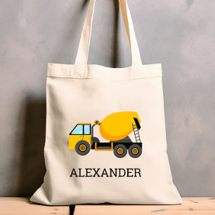 Yellow Cement Mixer Kids Personalised Construction Tote Bag
