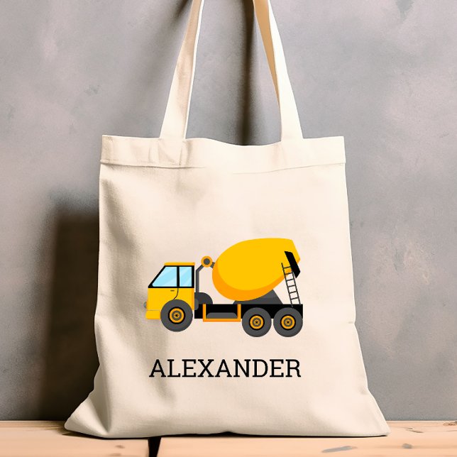Yellow Cement Mixer Kids Personalised Construction Tote Bag (Creator Uploaded)