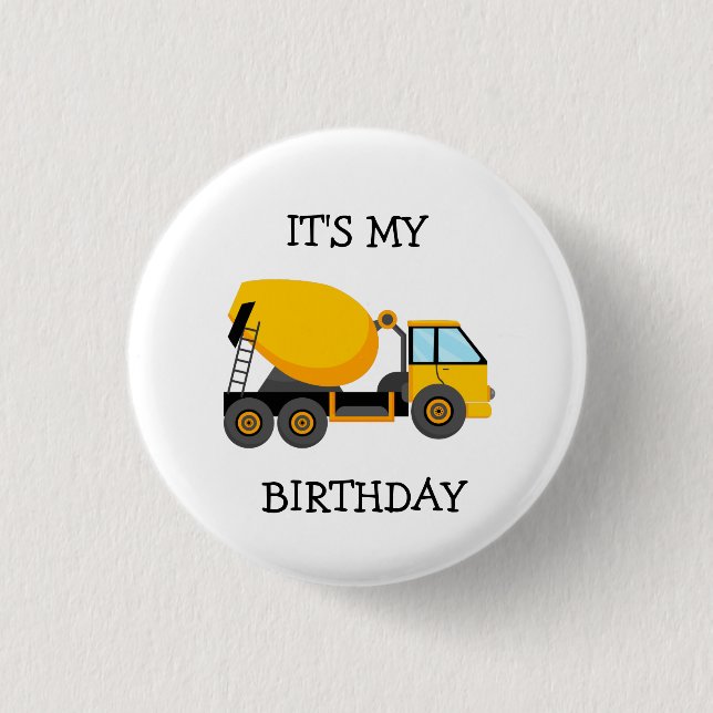 Yellow Cement Truck Child's Birthday Party 3 Cm Round Badge (Front)