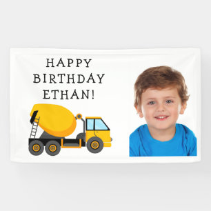 Yellow Cement Truck Child's Birthday Photo Banner