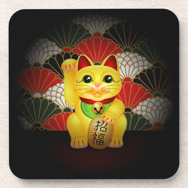 Yellow Ceramic Maneki Neko Coaster (Front)