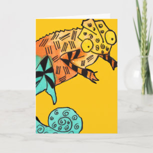 Yellow chameleon ink kids birthday card