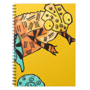 Yellow chameleon reptile art doodle illustration spiral notebook