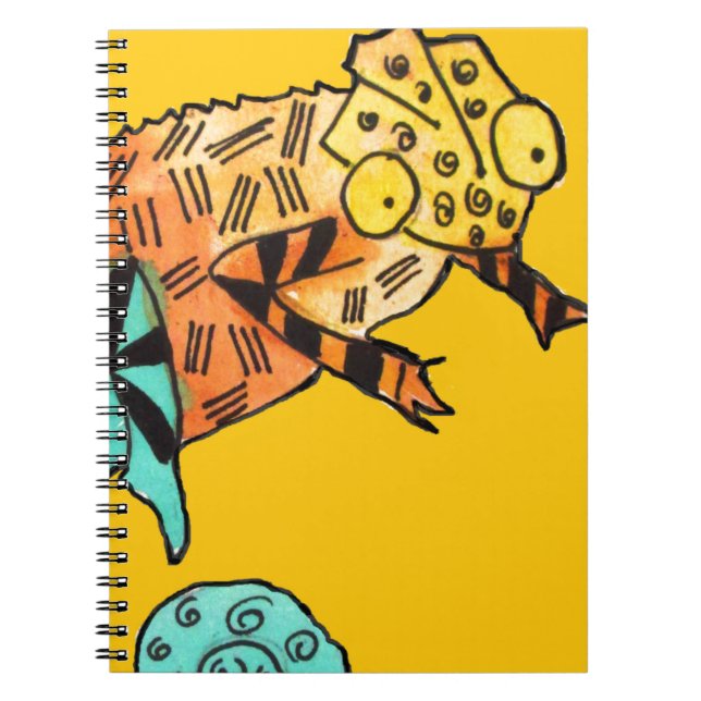 Yellow chameleon reptile art doodle illustration spiral notebook (Front)
